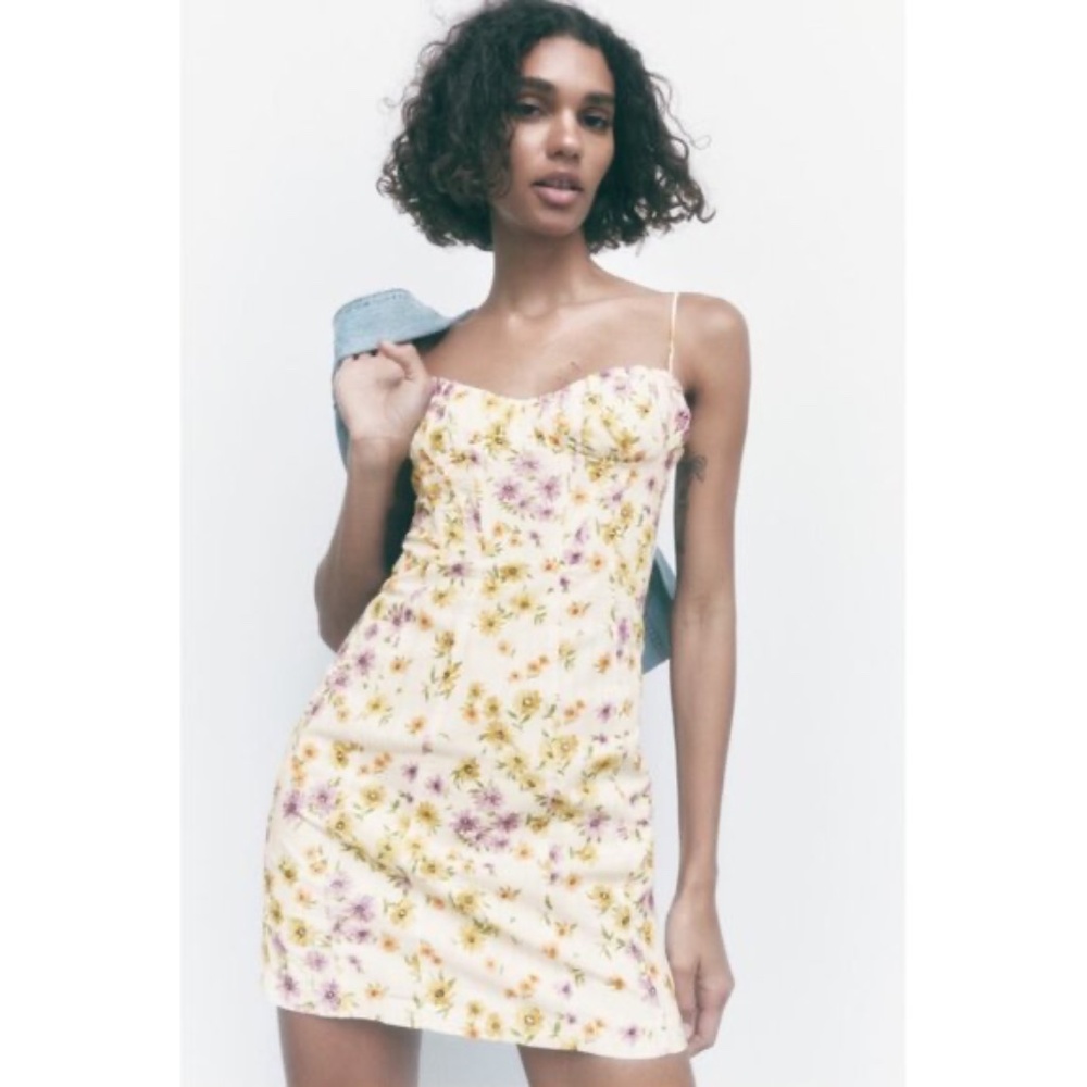 Zara Floral Mini Dress - White, Purple, Orange XS